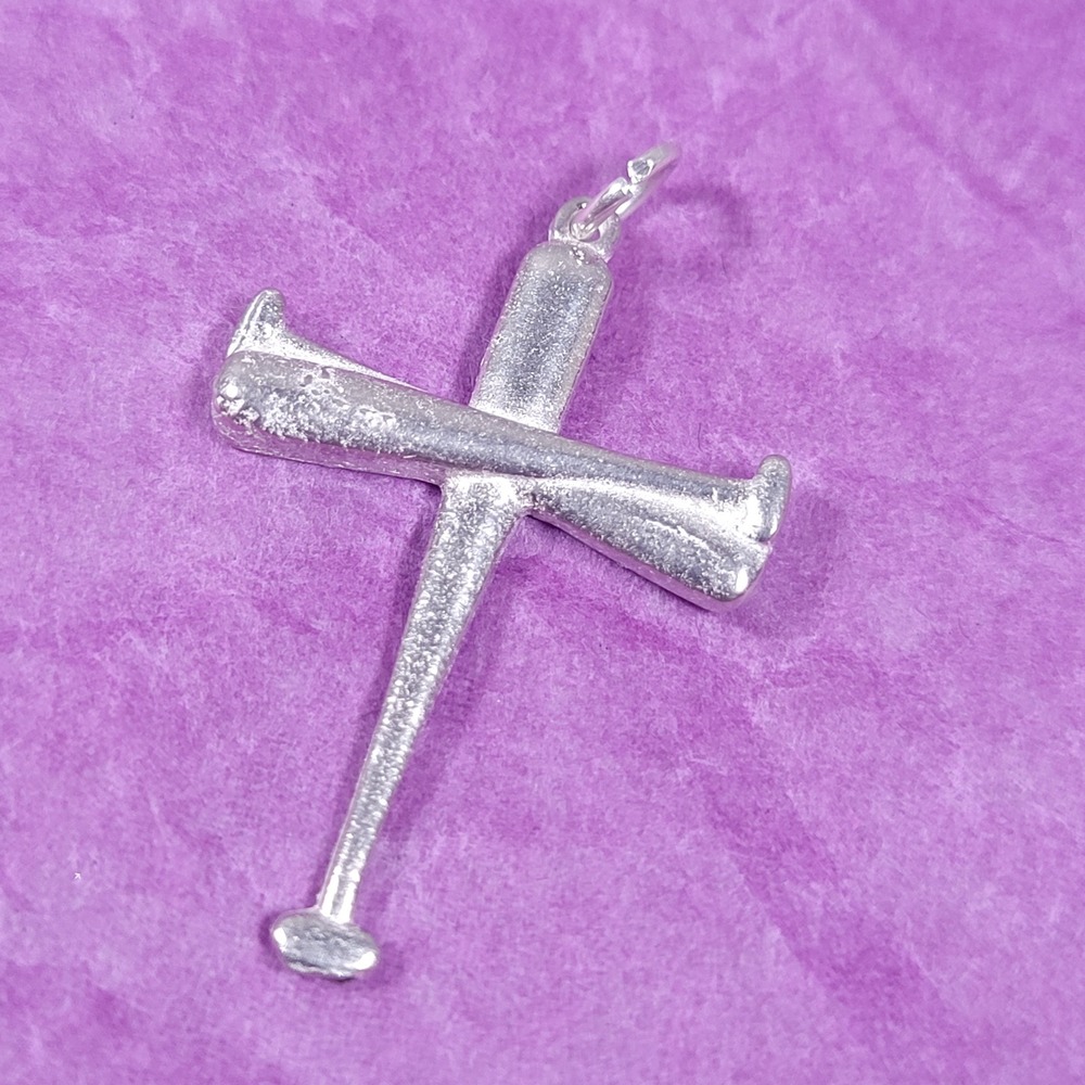 Sterling Silver Baseball Bat Cross Pendant Religious Sports Charm 3.07g Jewelry
